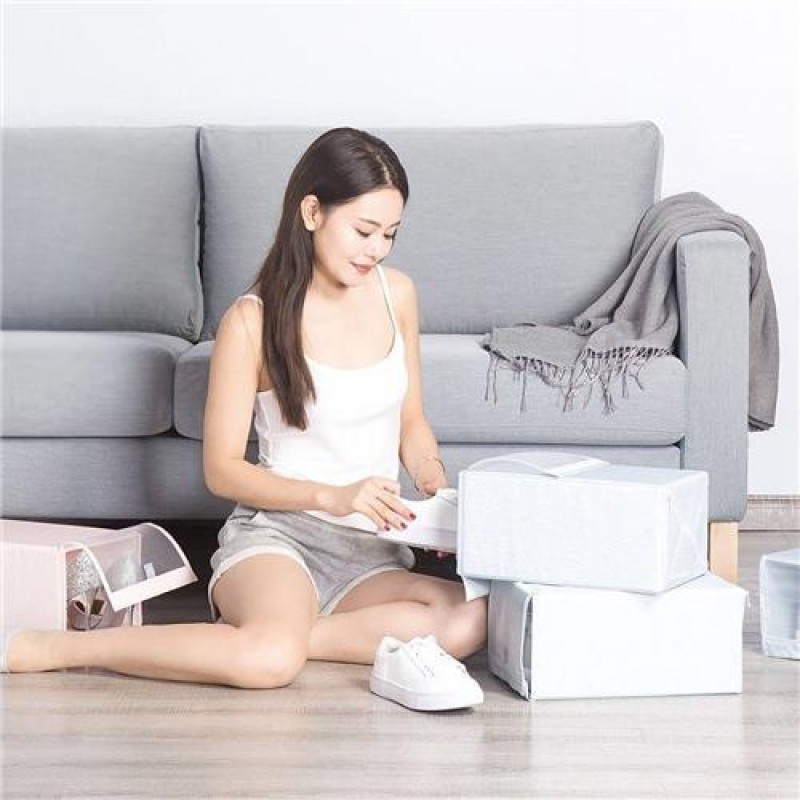  2PCS Shoe Storage Box From Xiaomi Youpin Save Space Tidy Foldable Shoe Organiser Box Storage Baskets  - Pink