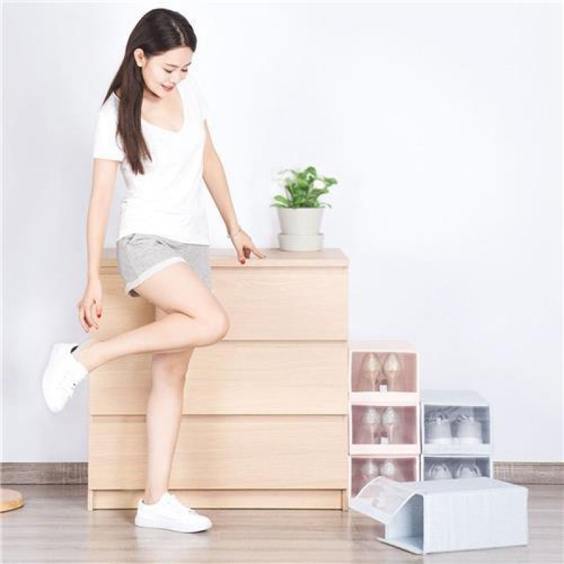  2PCS Shoe Storage Box From Xiaomi Youpin Save Space Tidy Foldable Shoe Organiser Box Storage Baskets  - Pink