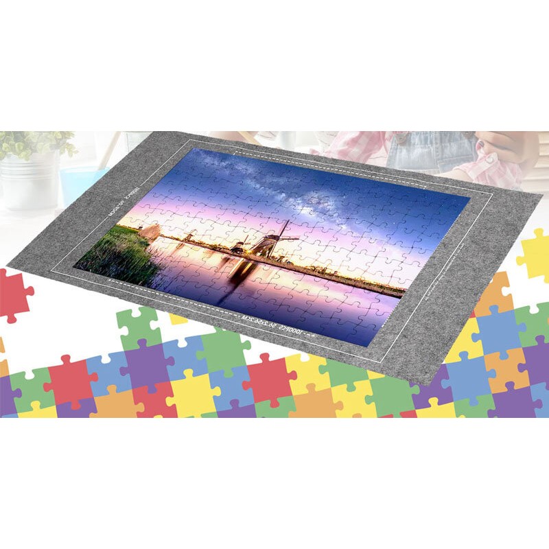 1000/1500 Pieces Puzzle Storage Blankets Kids Adult Landscape Painting Puzzle Mat Jigsaw Roll Mat - Black