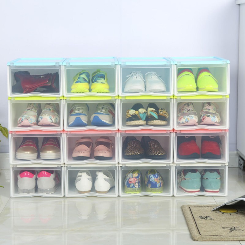 Plastic Clear Drawer Home Shoe Storage Box Stackab...