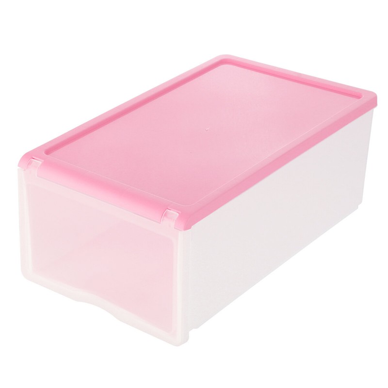 Plastic Clear Drawer Home Shoe Storage Box Stackable Organiser Foldable Case Shoe Racks -  Pink