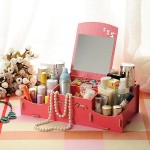  Creative Diy Wooden Cosmetic Storage Box Desktop Storage Container With Mirror Desktop Organizer - Watermelon Red