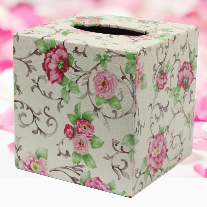 Durable PU Leather Tissue Box Case Cover  Paper Napkin Holder Home Office  - white and gold