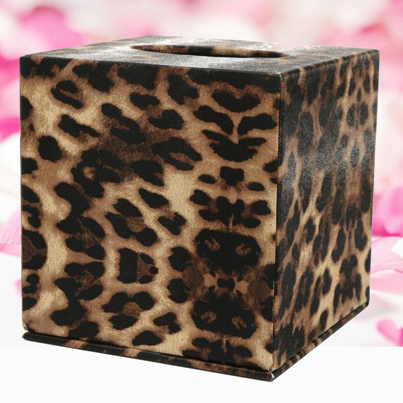 Durable PU Leather Tissue Box Case Cover  Paper Napkin Holder Home Office  - white and gold