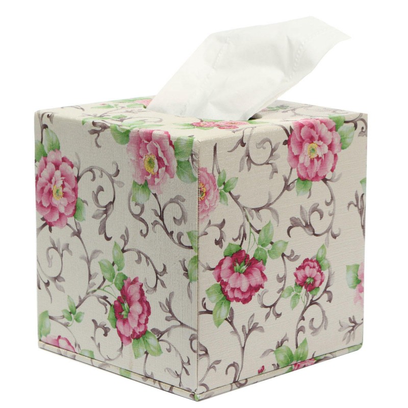 Durable PU Leather Tissue Box Case Cover  Paper Napkin Holder Home Office  - white and gold