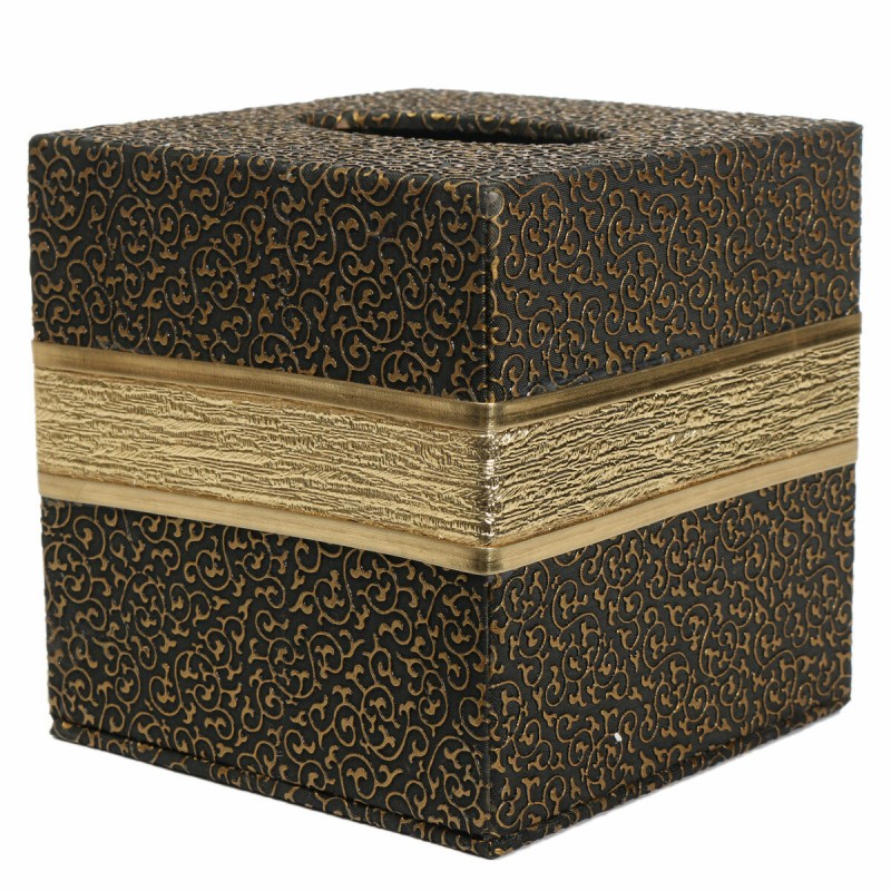 Durable PU Leather Tissue Box Case Cover  Paper Napkin Holder Home Office  - white and gold