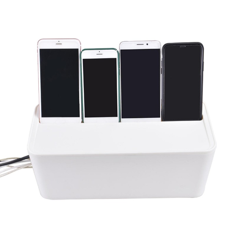 Cable Storage Box Case Wire Management Power Plug Cord Socket Safety Desktop Organizer - White