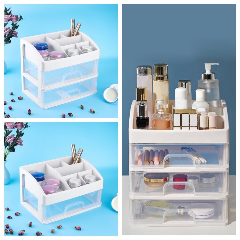 1/2/3 Layers Clear Desktop Comestics Makeup Storage Drawer Organizer Box Container - D.
