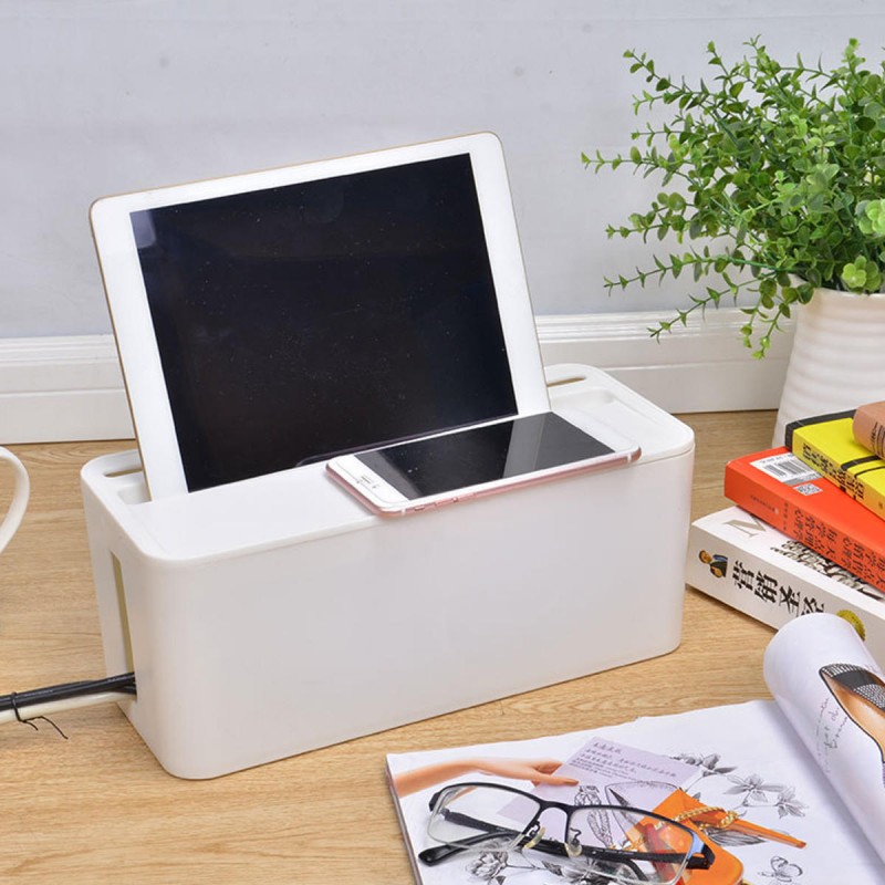 Cable Storage Box Case Wire Management Power Plug Cord Socket Safety Desktop Organizer - White