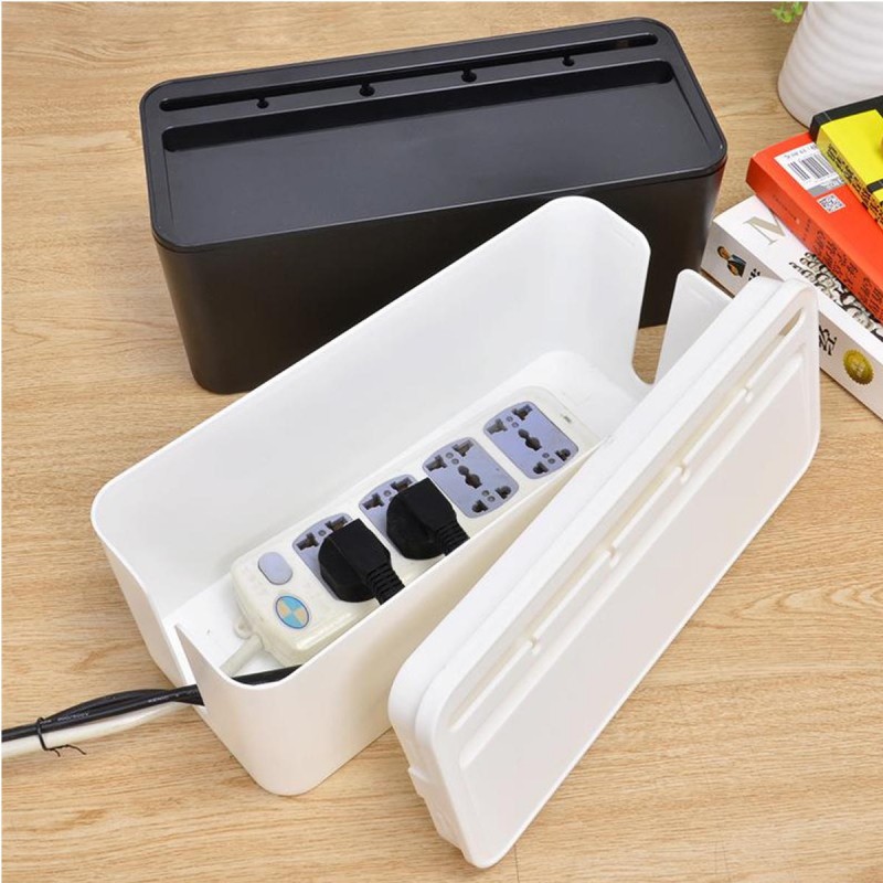 Cable Storage Box Case Wire Management Power Plug Cord Socket Safety Desktop Organizer - White