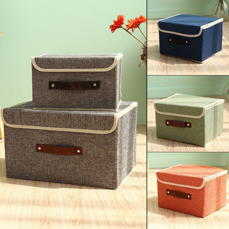 Cotton Linen Books Sundries Thickening Storage Box Collapsible Clothing Organizer Clothes Storage Bag - S Gray
