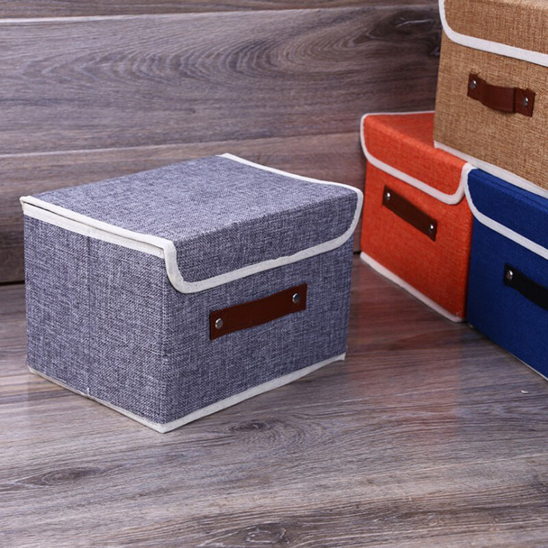 Cotton Linen Books Sundries Thickening Storage Box Collapsible Clothing Organizer Clothes Storage Bag - S Gray