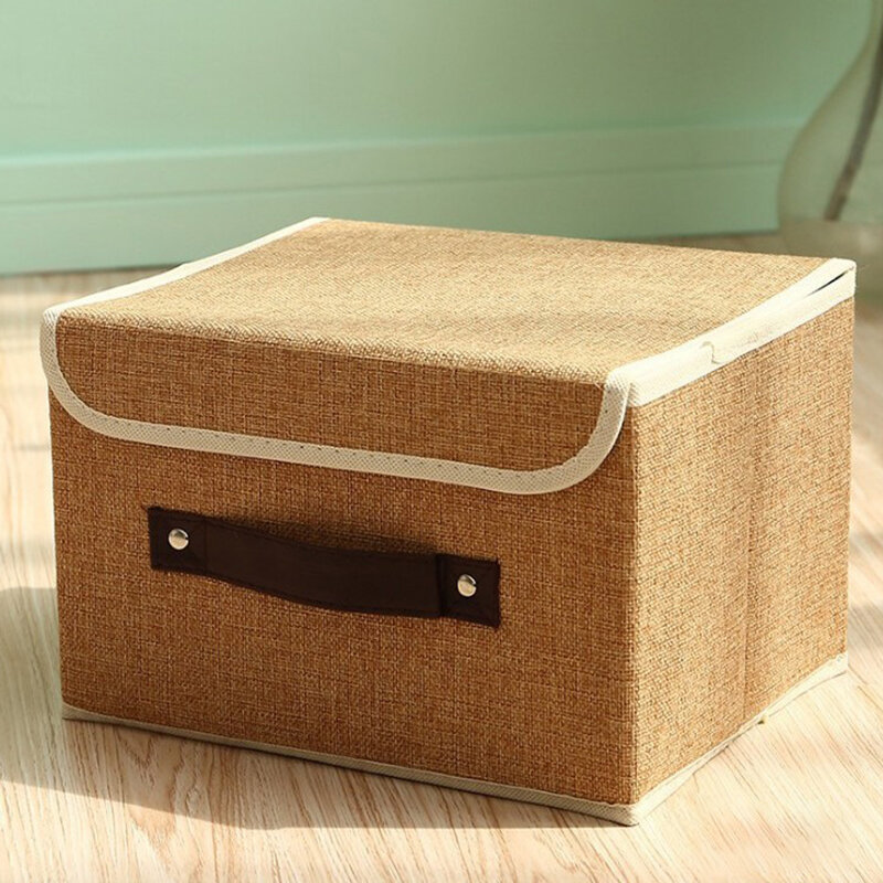 Cotton Linen Books Sundries Thickening Storage Box Collapsible Clothing Organizer Clothes Storage Bag - S Gray