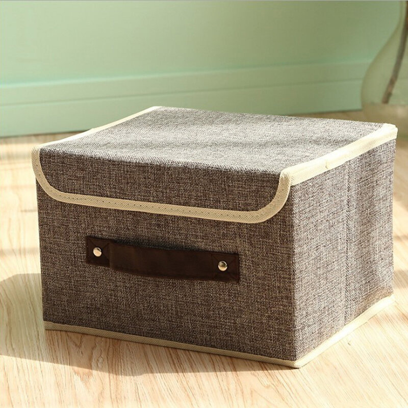 Cotton Linen Books Sundries Thickening Storage Box Collapsible Clothing Organizer Clothes Storage Bag - S Gray