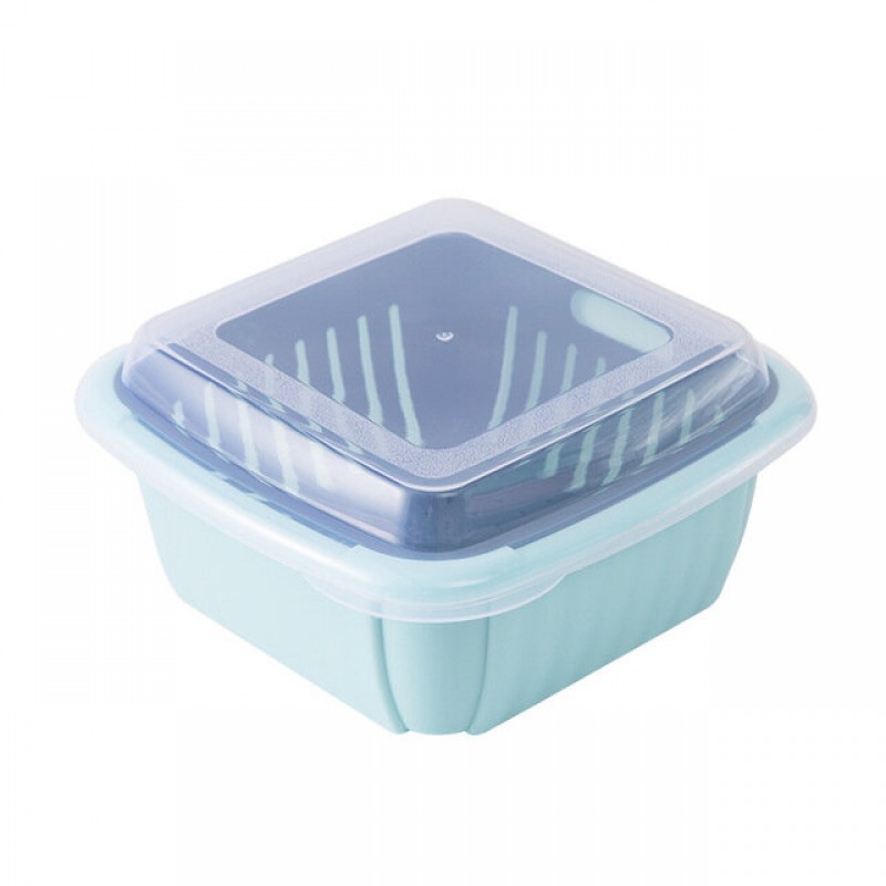 Double Layers Drain Basket Quick Drain Wash Fruits Vegetables Kitchen Tray Storage Basket Kitchen Storage Boxes - Dark Blue