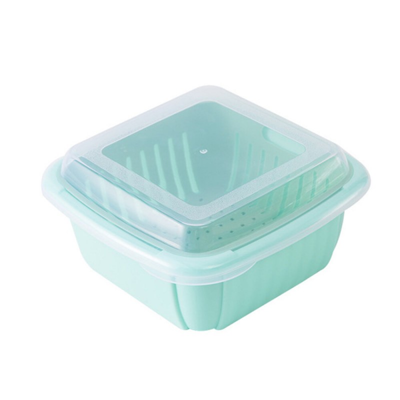 Double Layers Drain Basket Quick Drain Wash Fruits Vegetables Kitchen Tray Storage Basket Kitchen Storage Boxes - Dark Blue