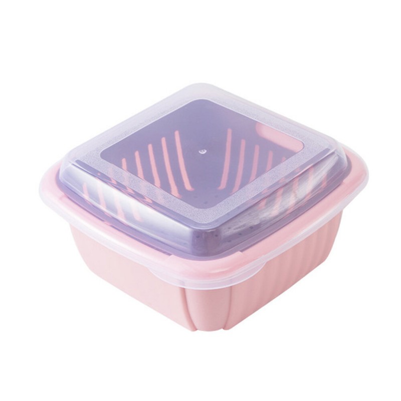 Double Layers Drain Basket Quick Drain Wash Fruits Vegetables Kitchen Tray Storage Basket Kitchen Storage Boxes - Dark Blue