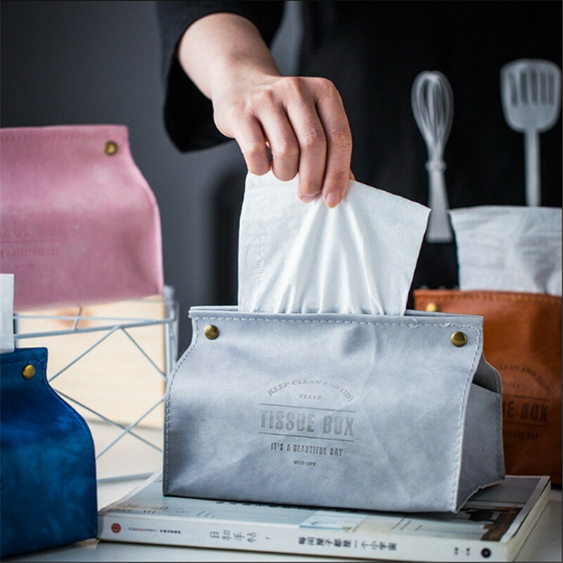 Leather Tissue Holder Print Design Multi-color Paper Box Car Bedroom Living Room Household Towel Boxes -  Pink