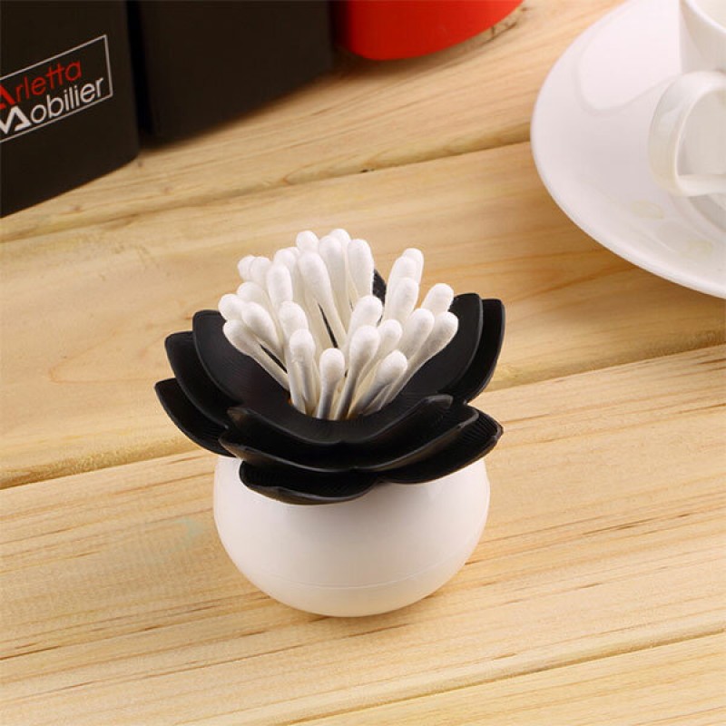 Cotton Swab Holder Toothpick Storage Box Cotton Bud Case Household Organizer Home Decorate - Black