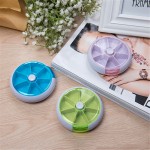 7 Cases Round Pill Box 7 Days Plastic Storage Box Rotating Portable Pill Box Case - Purple