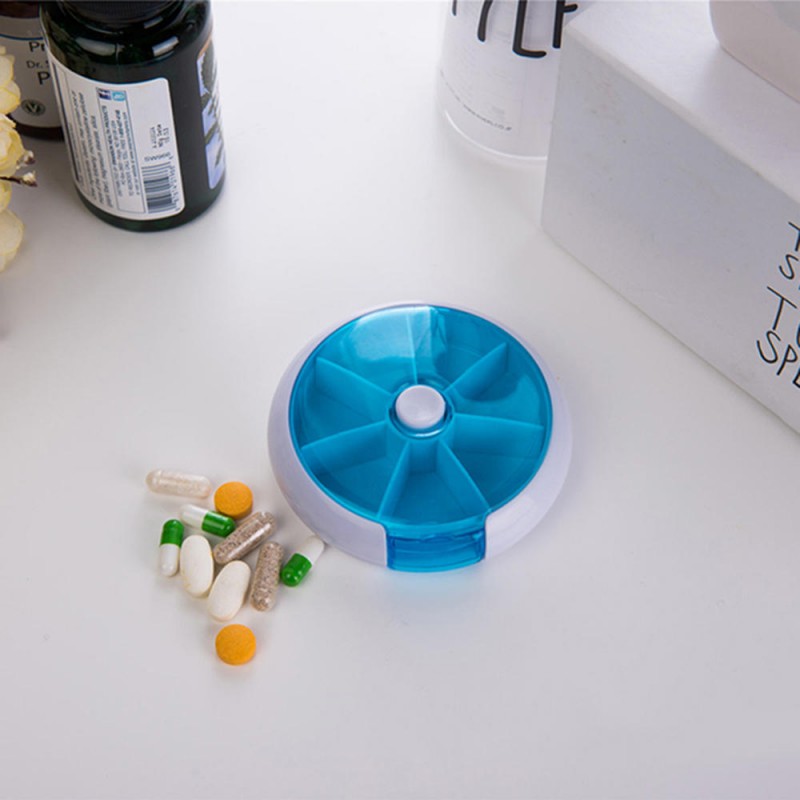 7 Cases Round Pill Box 7 Days Plastic Storage Box Rotating Portable Pill Box Case - Purple
