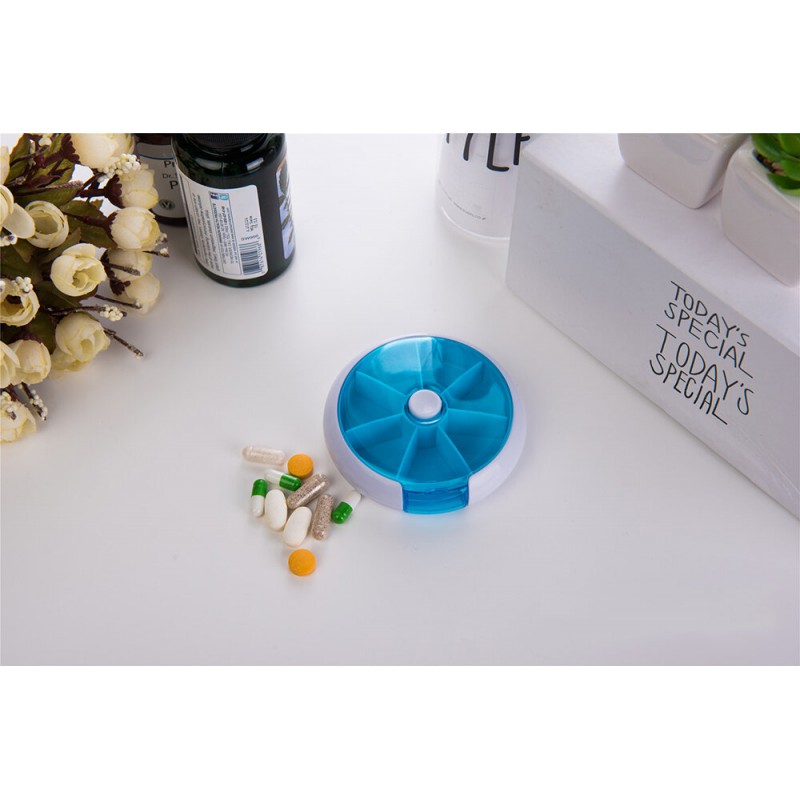 7 Cases Round Pill Box 7 Days Plastic Storage Box Rotating Portable Pill Box Case - Purple