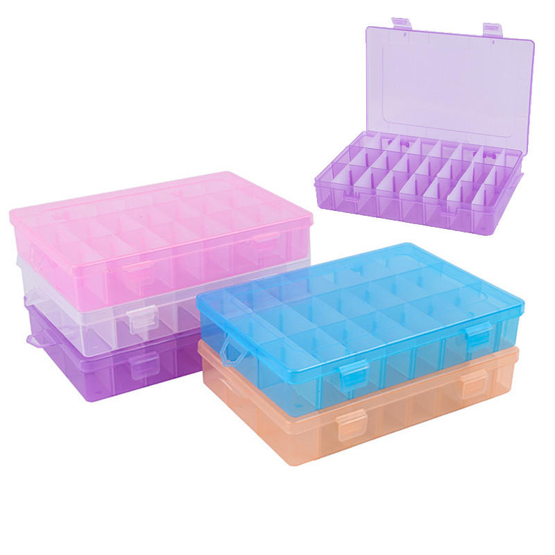 Adjustable 24 Grids Plastic Clear Case Box Parts S...