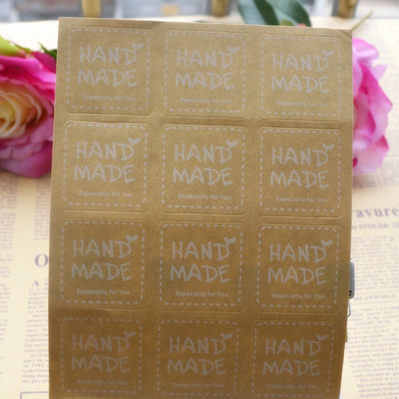 120Pcs Kraft Craft Paper Label Tape Hand Made Seal Sticker DIY Stitch Bags Boxes  -  Square