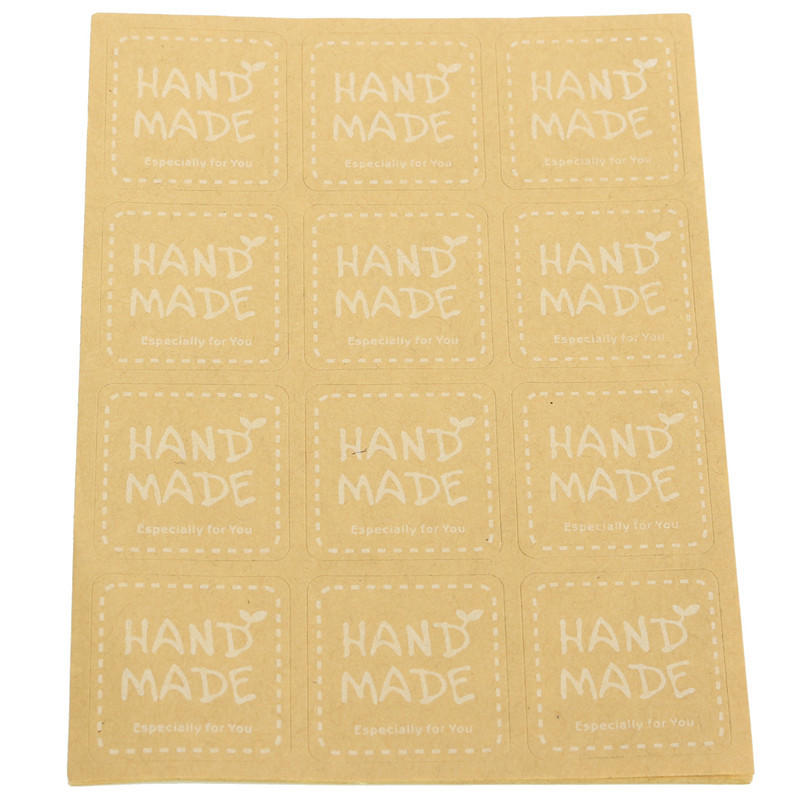 120Pcs Kraft Craft Paper Label Tape Hand Made Seal Sticker DIY Stitch Bags Boxes  -  Square