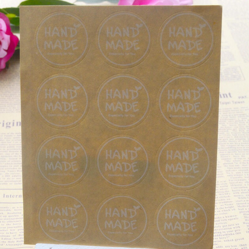 120Pcs Kraft Craft Paper Label Tape Hand Made Seal Sticker DIY Stitch Bags Boxes  -  Square