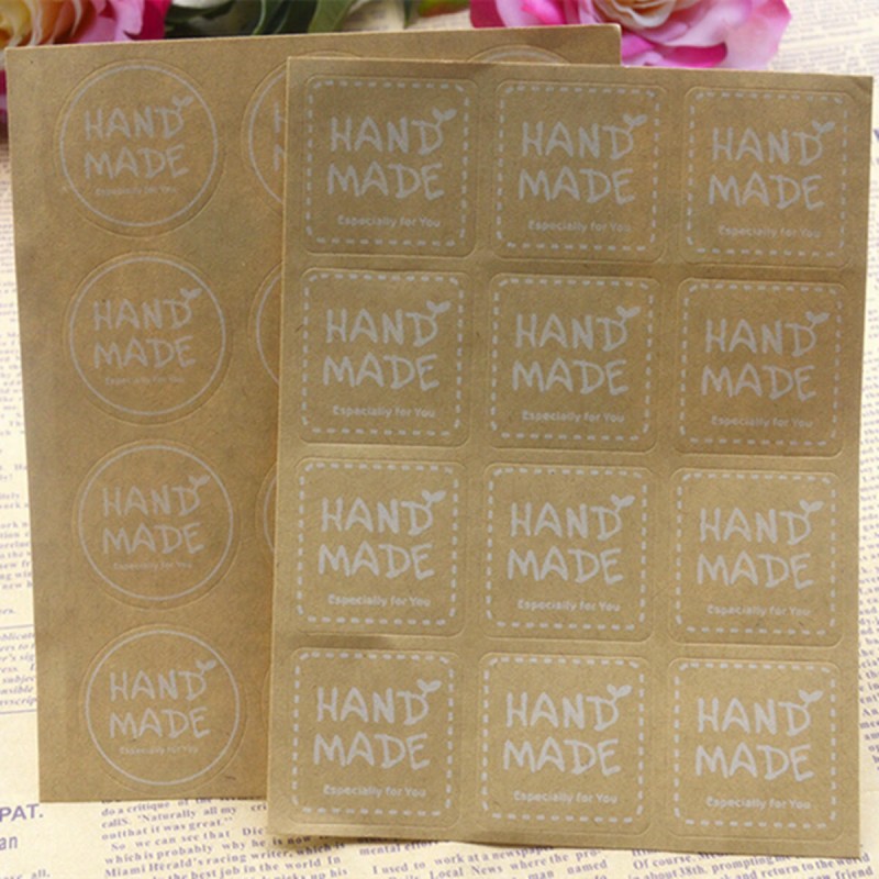 120Pcs Kraft Craft Paper Label Tape Hand Made Seal Sticker DIY Stitch Bags Boxes  -  Square