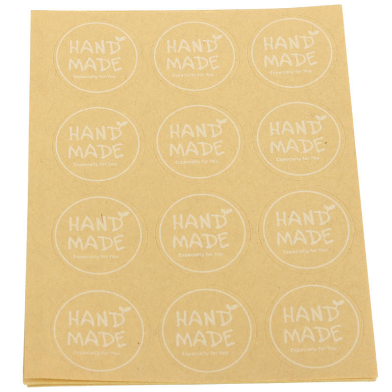 120Pcs Kraft Craft Paper Label Tape Hand Made Seal Sticker DIY Stitch Bags Boxes  -  Square