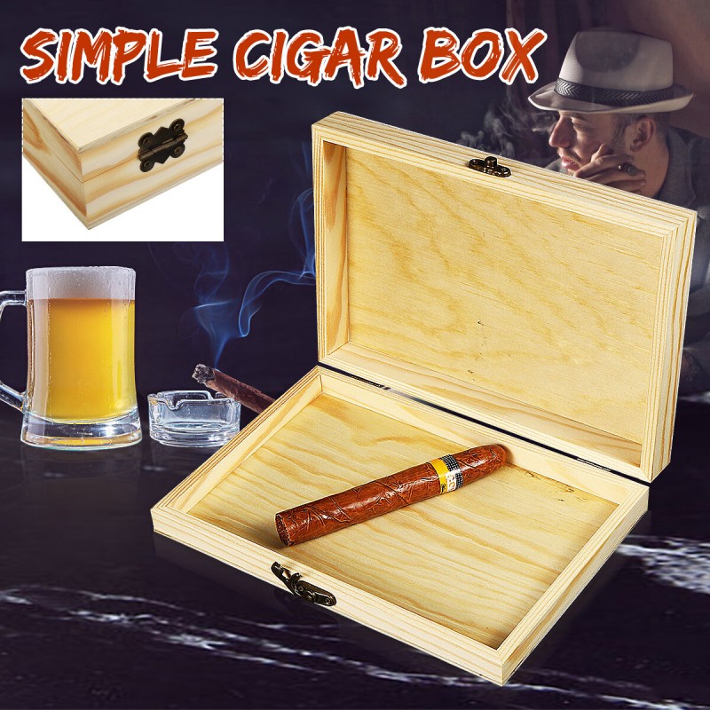 Wooden Cigar Box Portable Rectangular Natural wood...