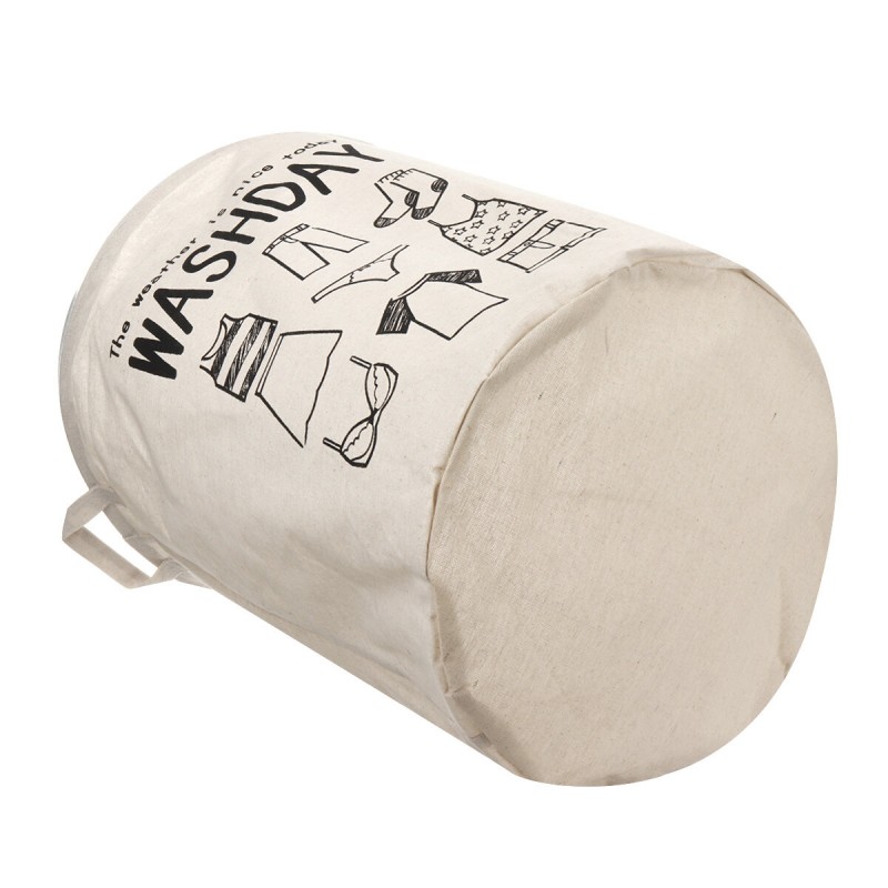 Foldable Laundry Basket Round Cotton Linen Collapsible Washing Hamper Waterproof Dirty Clothes Storage Bin with Handle - #1