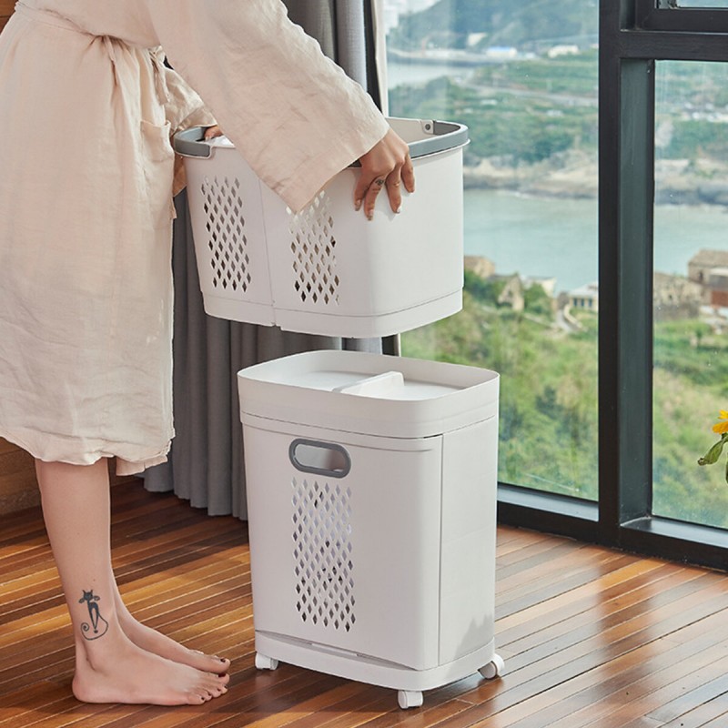 Removable Breathable Laundry Basket Home Bathroom Lightweight Water-resistant Shelf With Universal Wheel