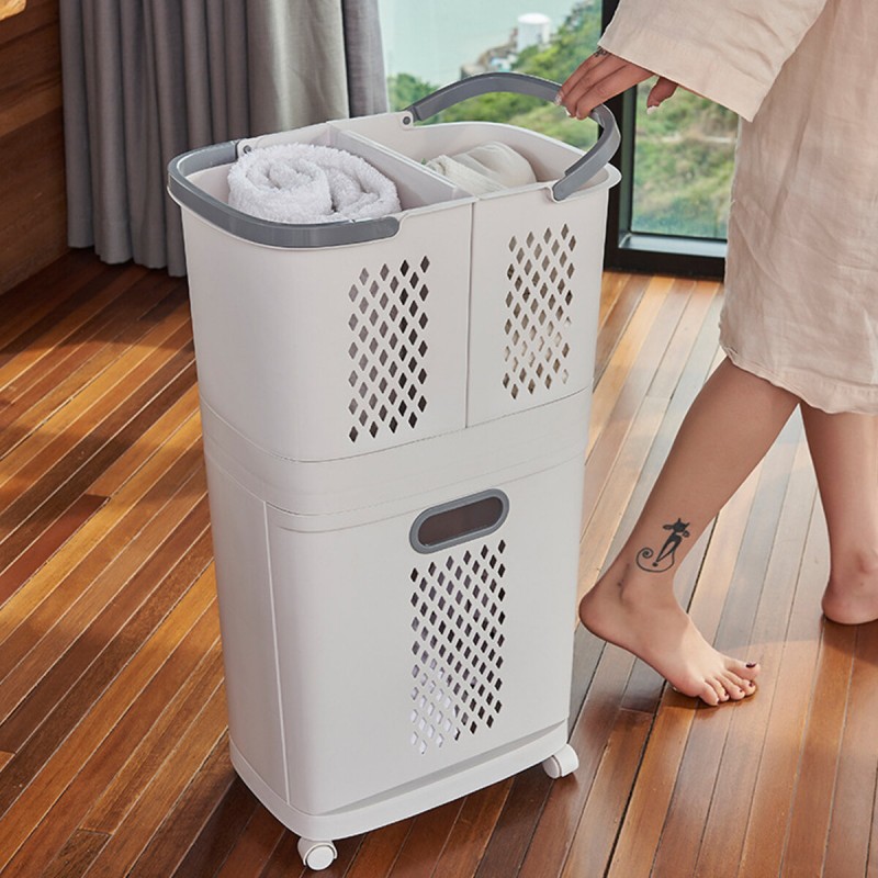 Removable Breathable Laundry Basket Home Bathroom Lightweight Water-resistant Shelf With Universal Wheel