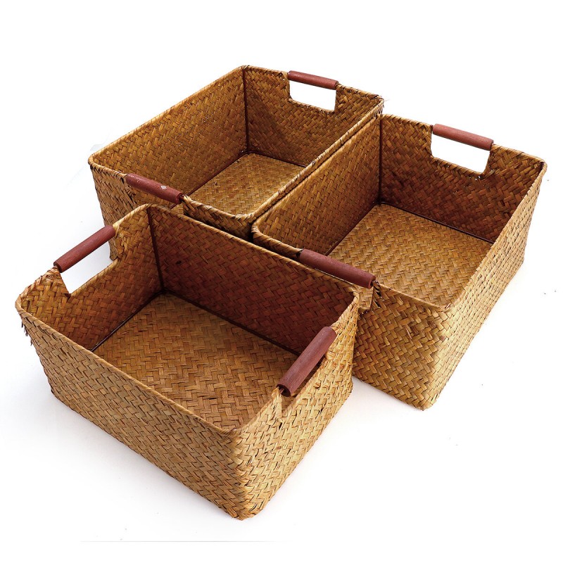 Seagrass Woven Storage Basket Flower Basket Storage Holder Plant Pot Laundry Organizer Bag Garden Decoration - Type B