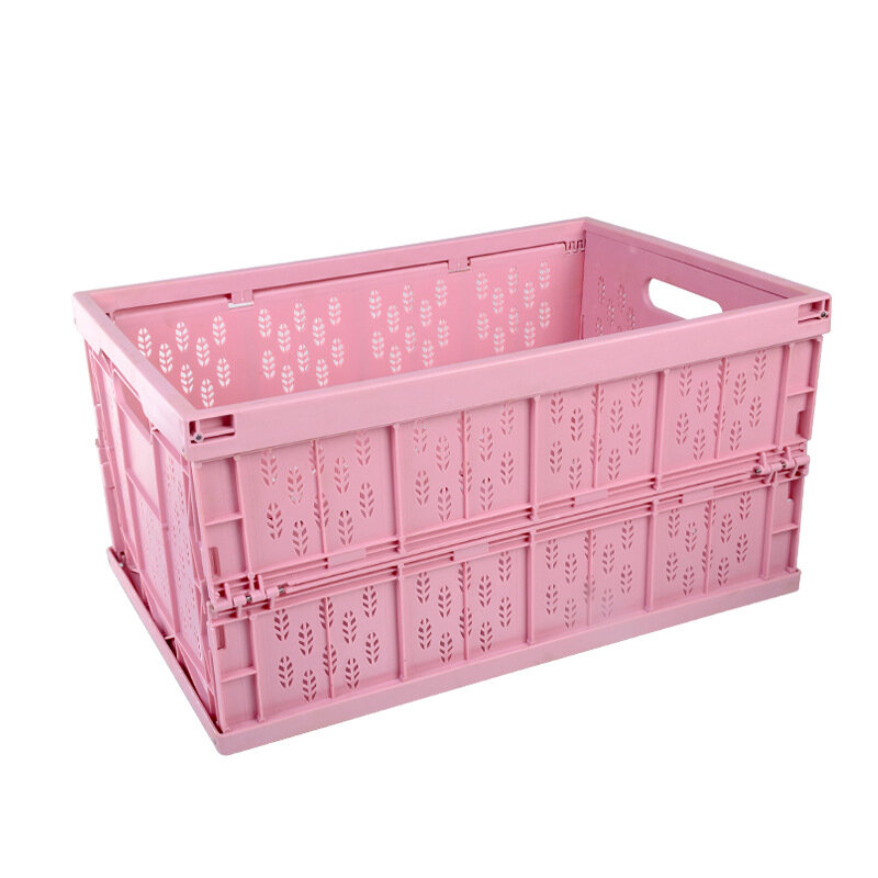 Household Car Foldable Heavy Duty Durable Plastic Storage Box Organizer Basket Water Bucket - Pink
