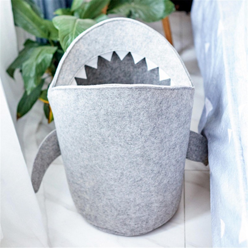 Kids Cartoon Folding Felt Shark Laundry Hamper Toy Storage Baskets Storage Box Bin - L