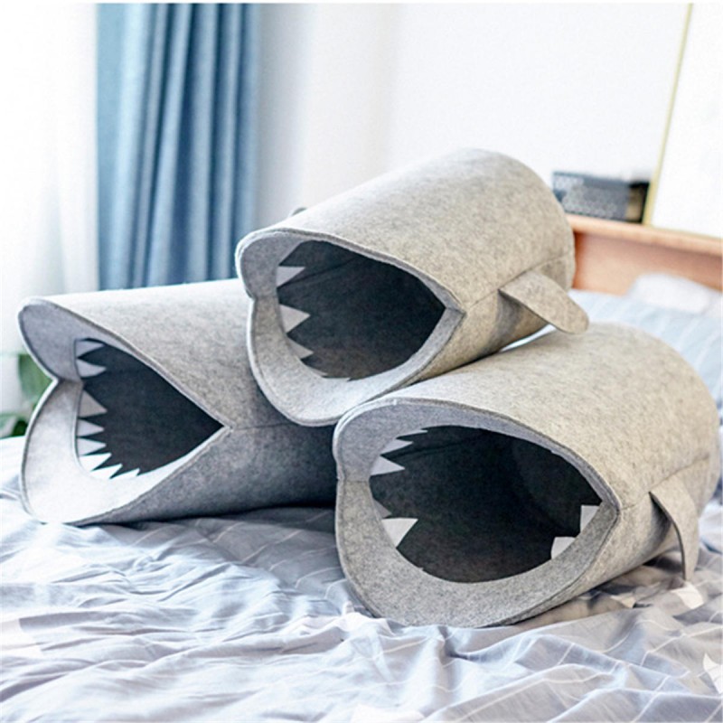 Kids Cartoon Folding Felt Shark Laundry Hamper Toy Storage Baskets Storage Box Bin - L