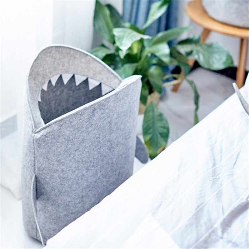 Kids Cartoon Folding Felt Shark Laundry Hamper Toy Storage Baskets Storage Box Bin - L