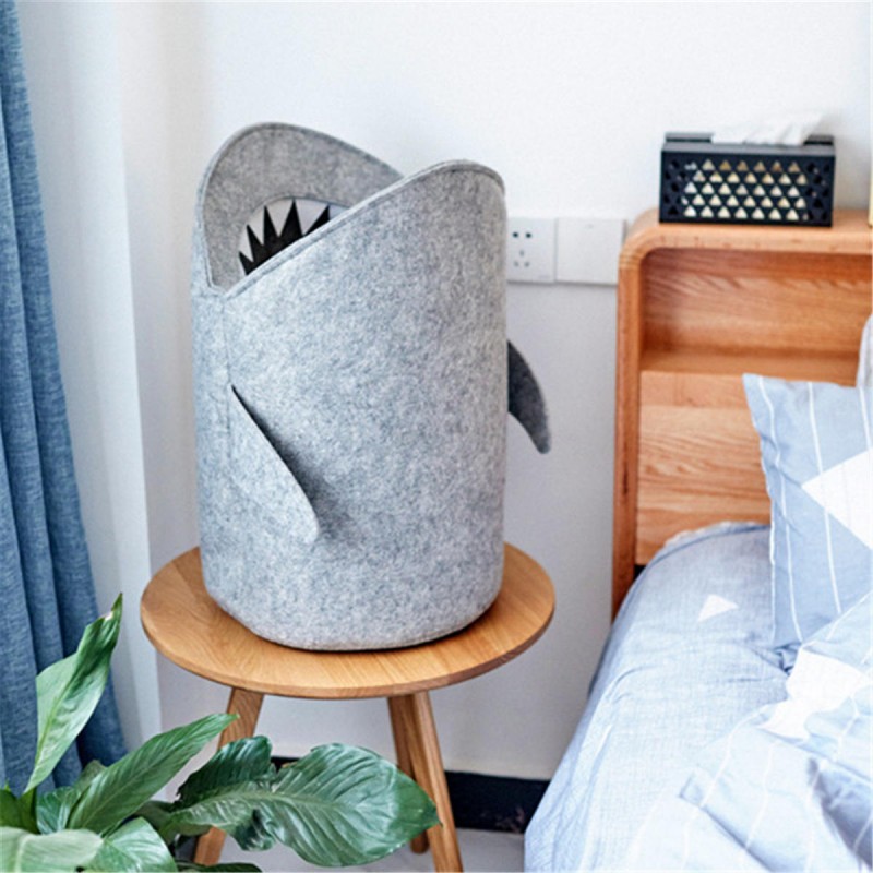 Kids Cartoon Folding Felt Shark Laundry Hamper Toy Storage Baskets Storage Box Bin - L