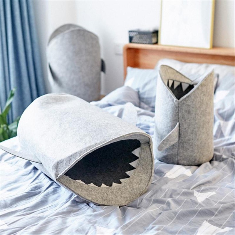 Kids Cartoon Folding Felt Shark Laundry Hamper Toy...