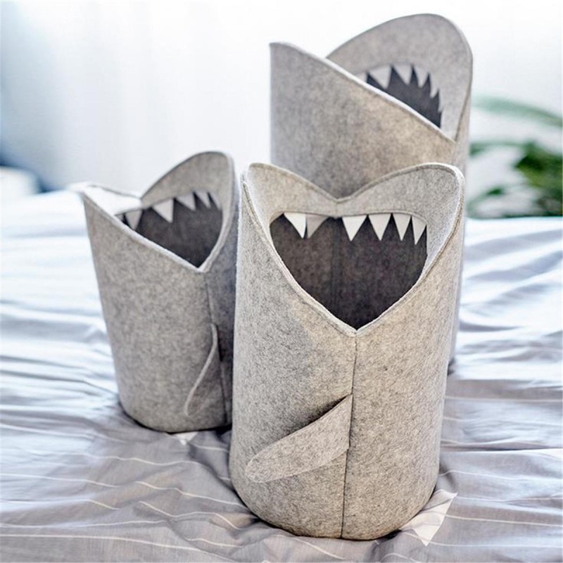 Kids Cartoon Folding Felt Shark Laundry Hamper Toy...