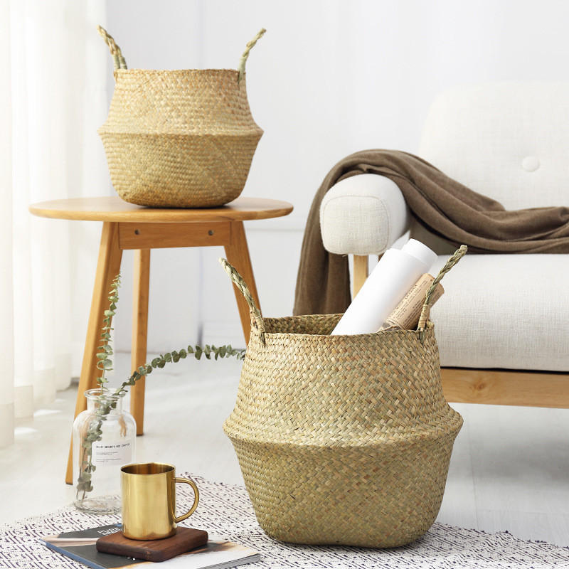 Handmade Seagrass Storage Baskets Foldable Laundry...