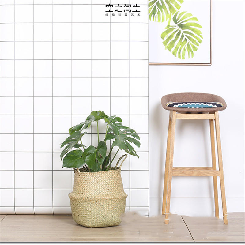 Handmade Seagrass Storage Baskets Foldable Laundry Straw Patchwork Wicker Rattan Seagrass Belly Garden Flower Pot Planter Basket
