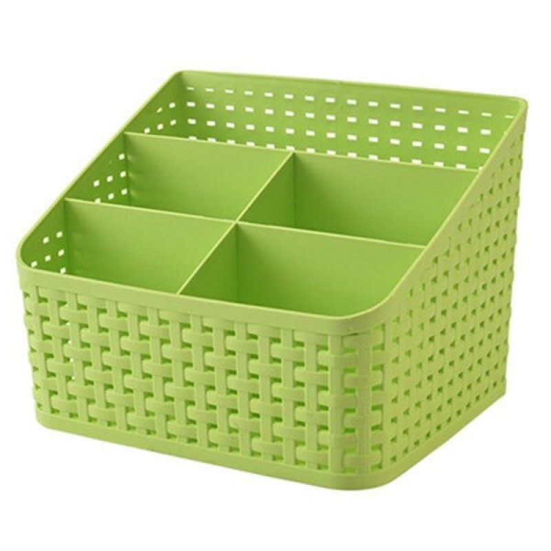 Imitation Rattan Colorful Multifunctional Cosmetics Remote Control Desktop Storage Basket - Blue