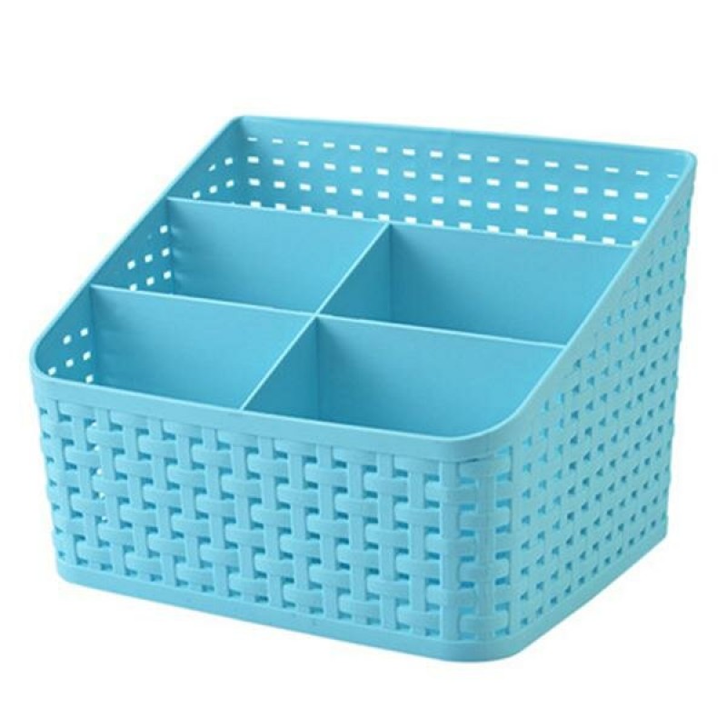 Imitation Rattan Colorful Multifunctional Cosmetics Remote Control Desktop Storage Basket - Blue