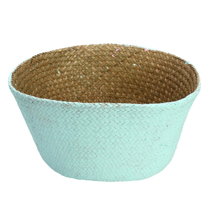 Seagrass Belly Storage Baskets Shopping Bag Box Organizer Plant Pot Half Green - #01