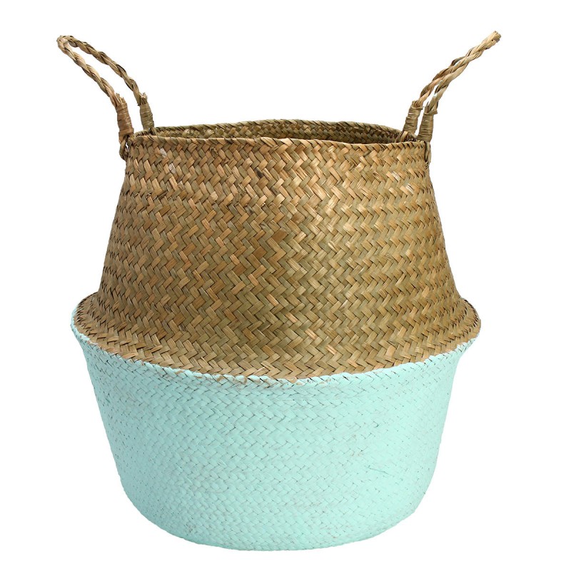 Seagrass Belly Storage Baskets Shopping Bag Box Organizer Plant Pot Half Green - #01